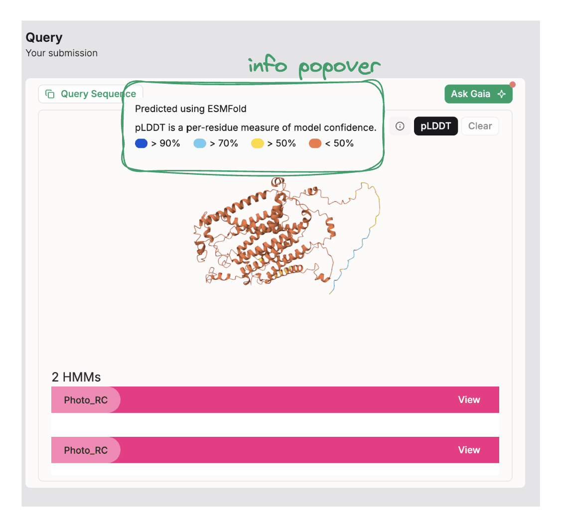 Info popover explaining pLDDT confidence scores in an accessible way